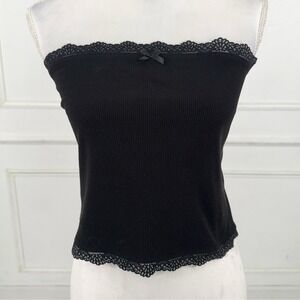 Urban Episode Tube Top Womens XL Black Lace Trim Ribbed Coquette Y2K Strapless
